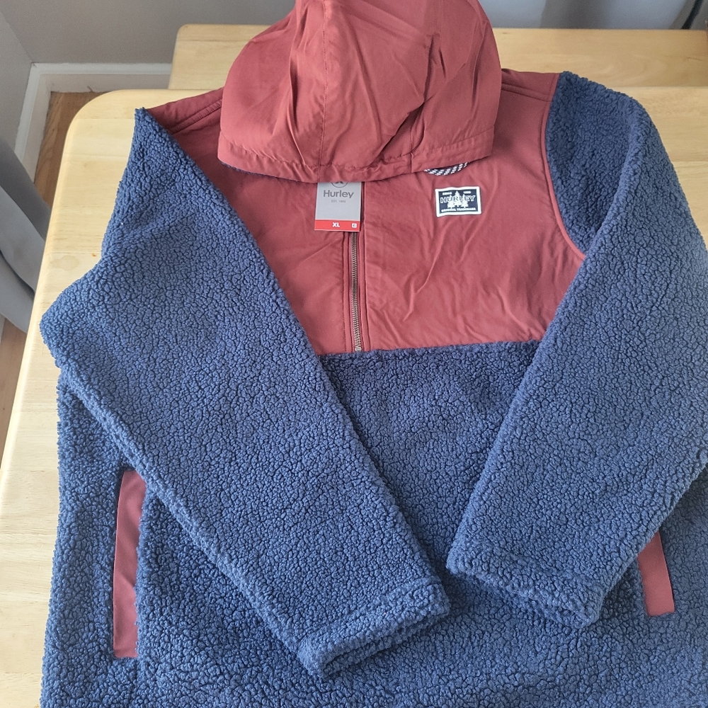 Hurley Red and Blue Sherpa Jacket